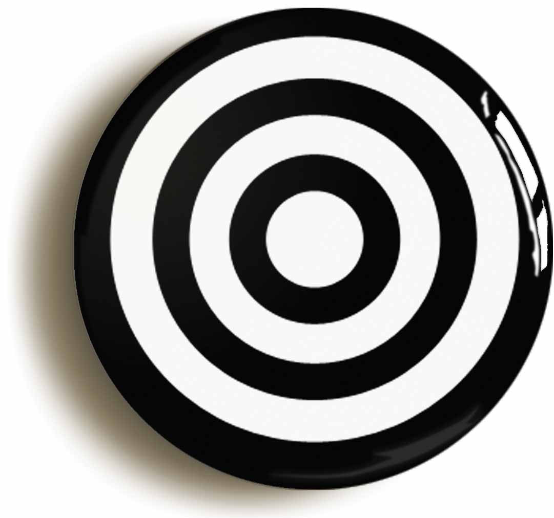 A picture of the front of the product, titled Mod Monochrome Target Logo Circular 50mm Fridge Magnet