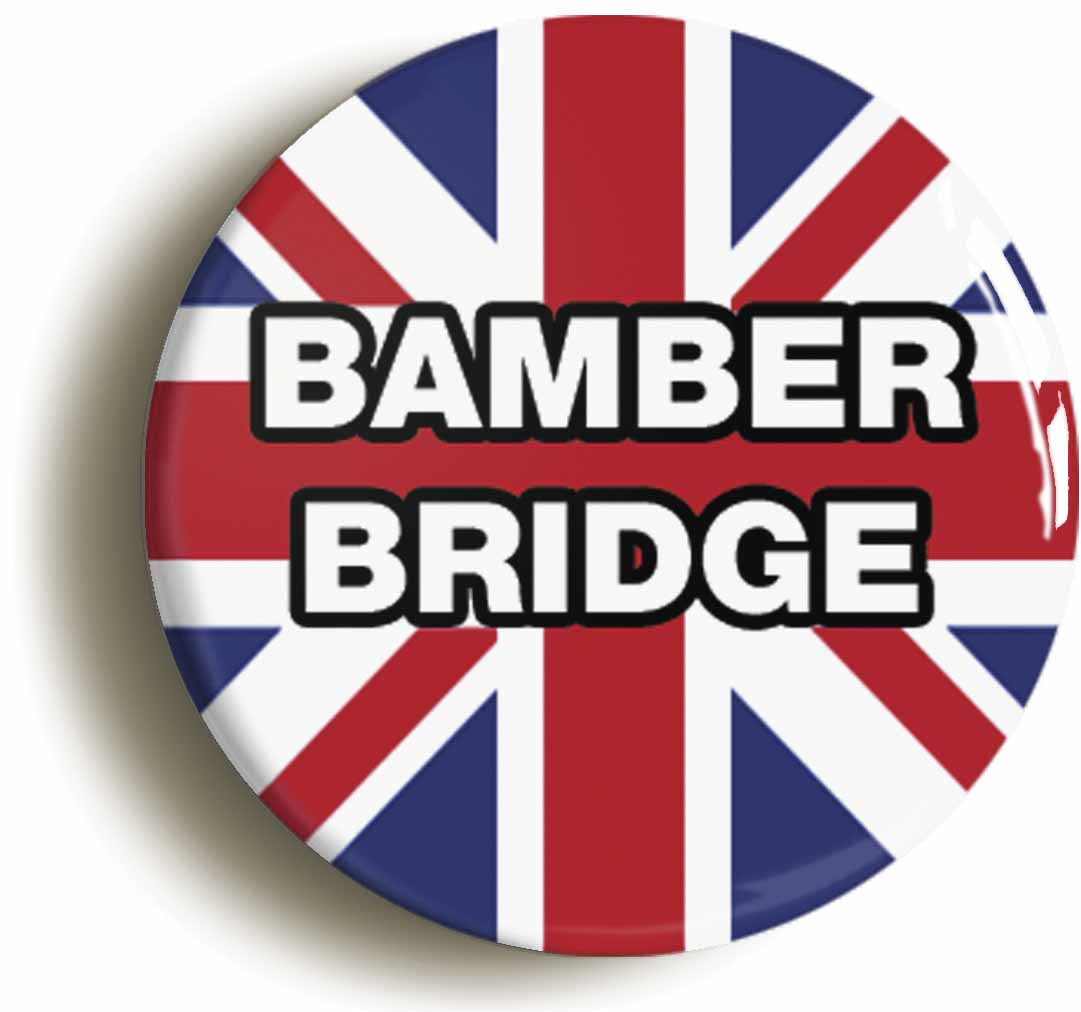 A picture of the front of the product, titled Bamber Bridge Union Jack Button Pin Badge