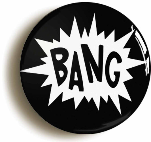 A picture of the front of the product, titled Bang! Comic Button Pin Badge