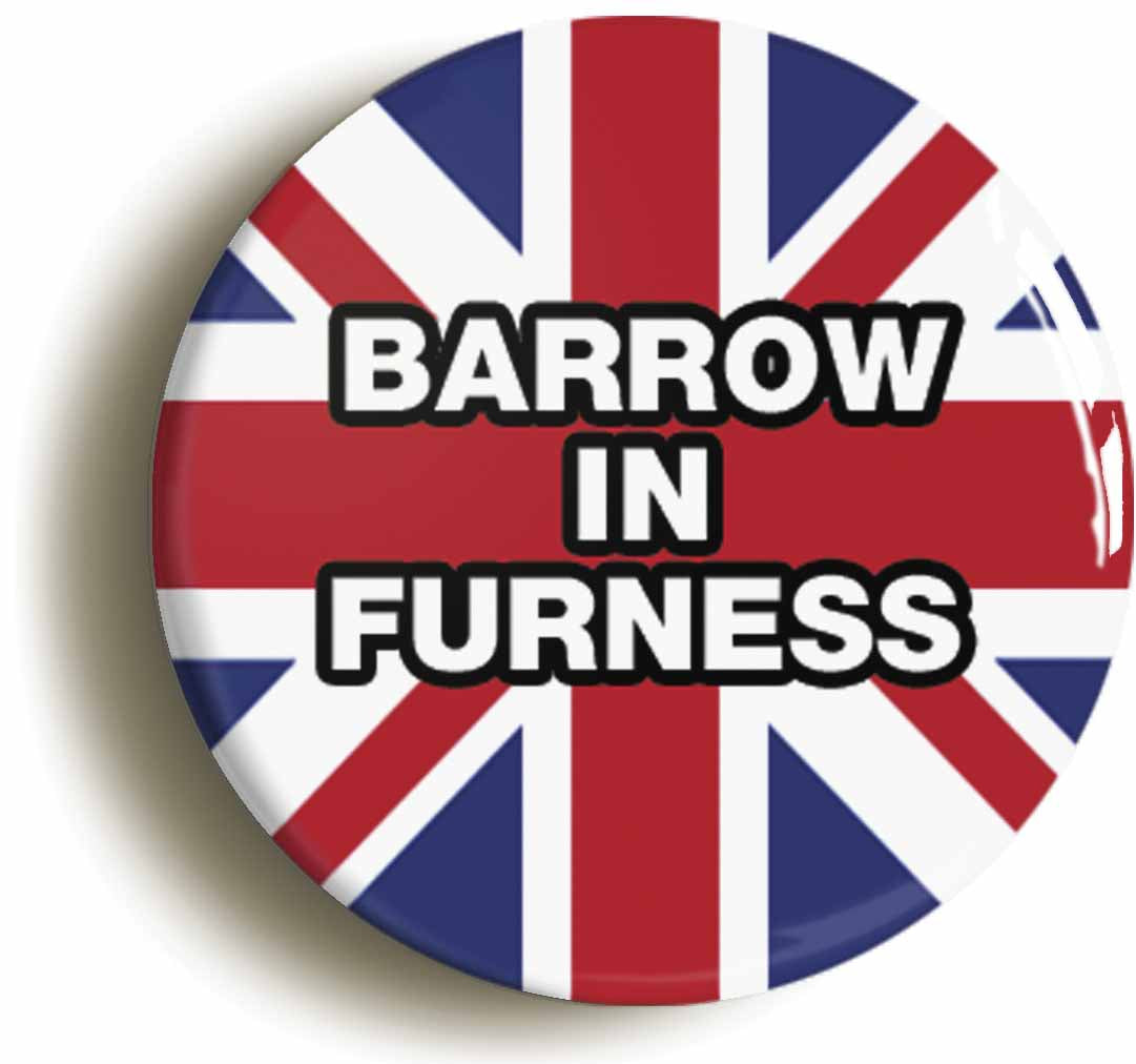 A picture of the front of the product, titled Barrow-In-Furness Union Jack Circular 50mm Fridge Magnet