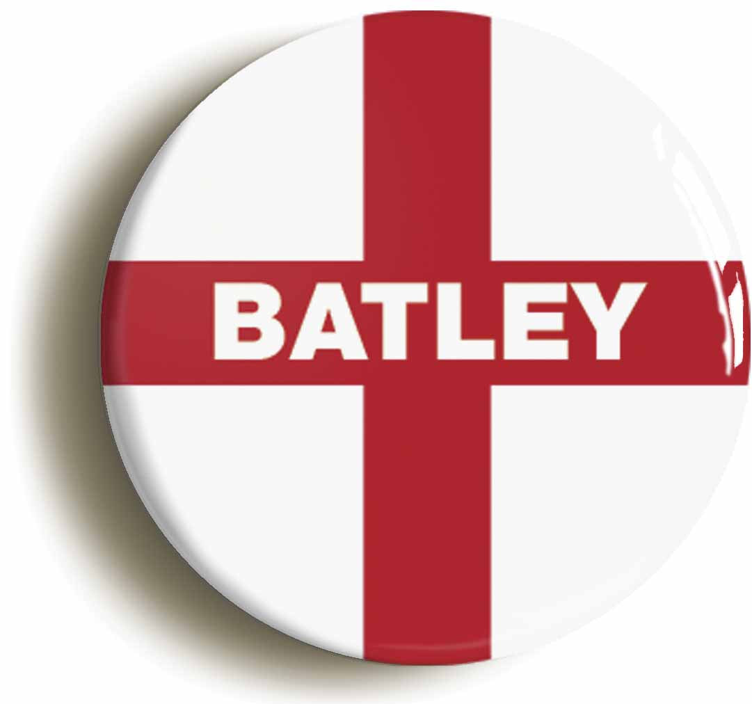 A picture of the front of the product, titled Batley England Flag Button Pin Badge