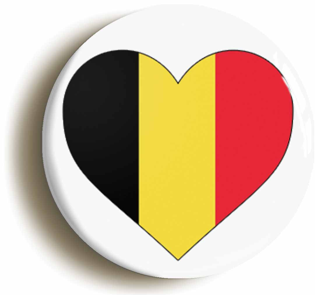 A picture of the front of the product, titled Belgium Belgian National Flag Heart Button Pin Badge