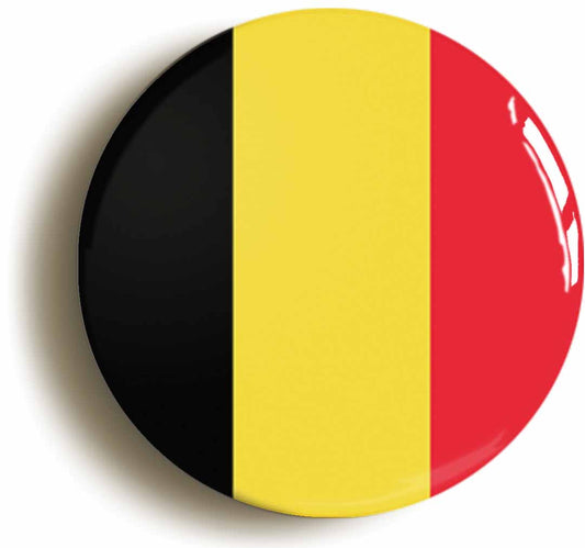 A picture of the front of the product, titled Belgium Belgian National Flag Circular 50mm Fridge Magnet