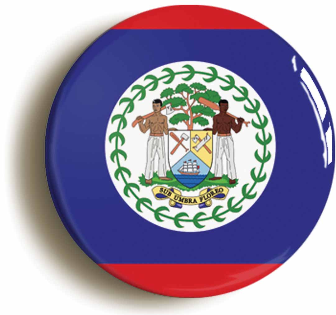 A picture of the front of the product, titled Belize Belizean National Flag Button Pin Badge