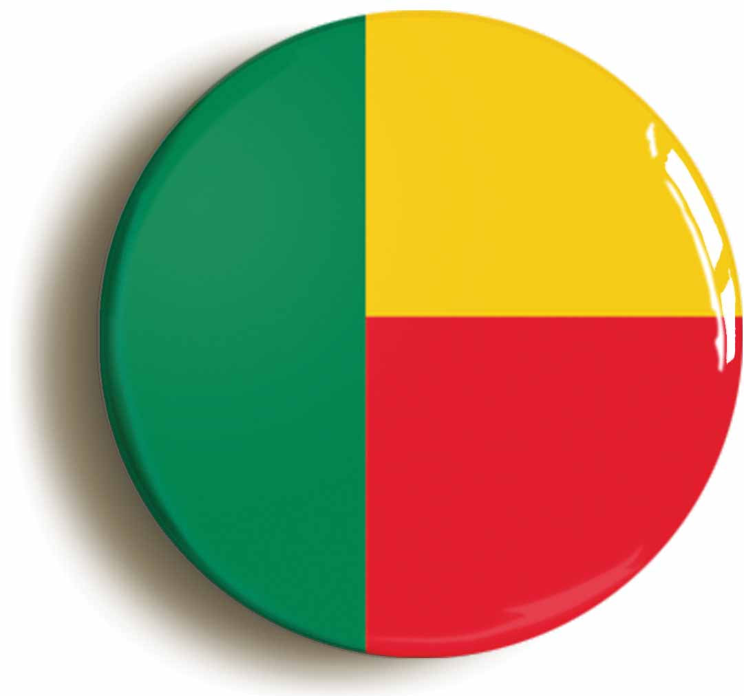 A picture of the front of the product, titled Benin Beninese National Flag Circular 50mm Fridge Magnet