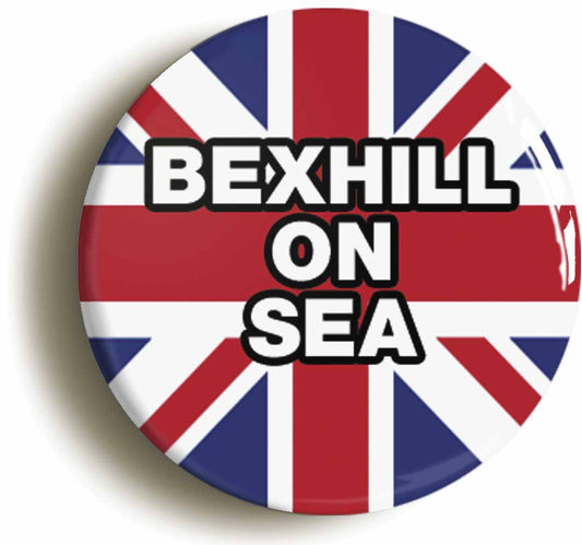 A picture of the front of the product, titled Bexhill-On-Sea Union Jack Circular 50mm Fridge Magnet