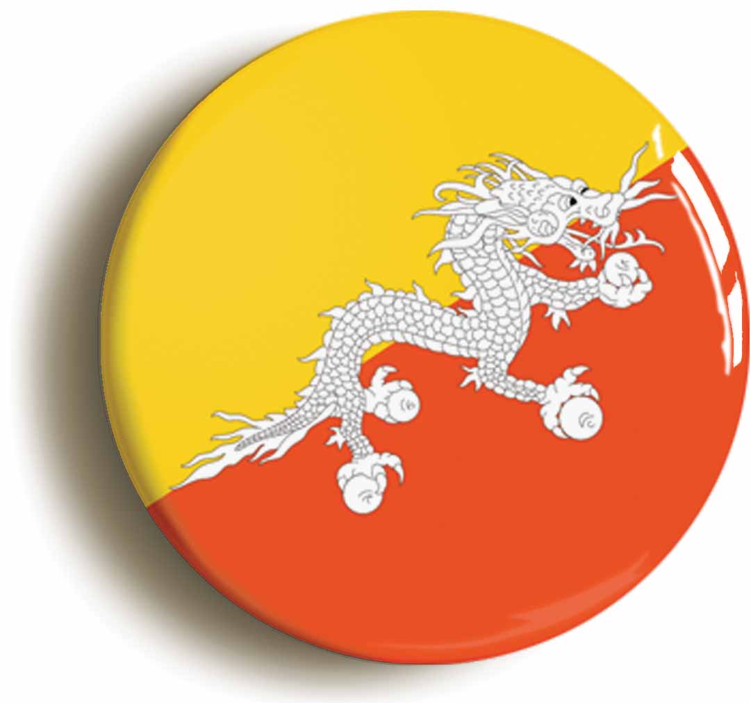 A picture of the front of the product, titled Bhutan Bhutanese National Flag Circular 50mm Fridge Magnet