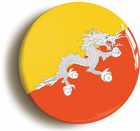 A picture of the front of the product, titled Bhutan Bhutanese National Flag Circular 50mm Fridge Magnet