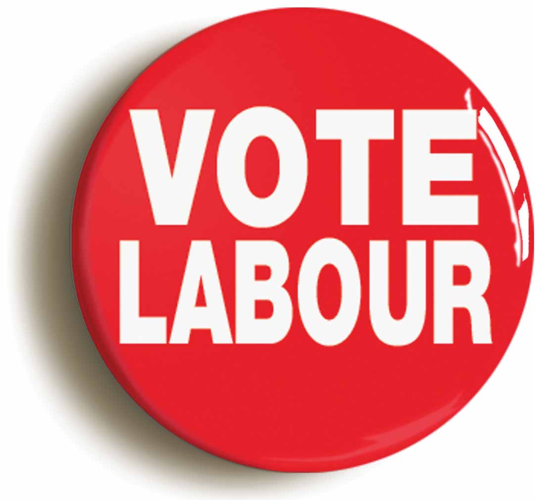A picture of the front of the product, titled Vote Labour Election Button Pin Badge