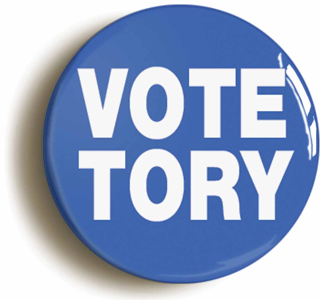 A picture of the front of the product, titled Vote Tory Election Button Pin Badge