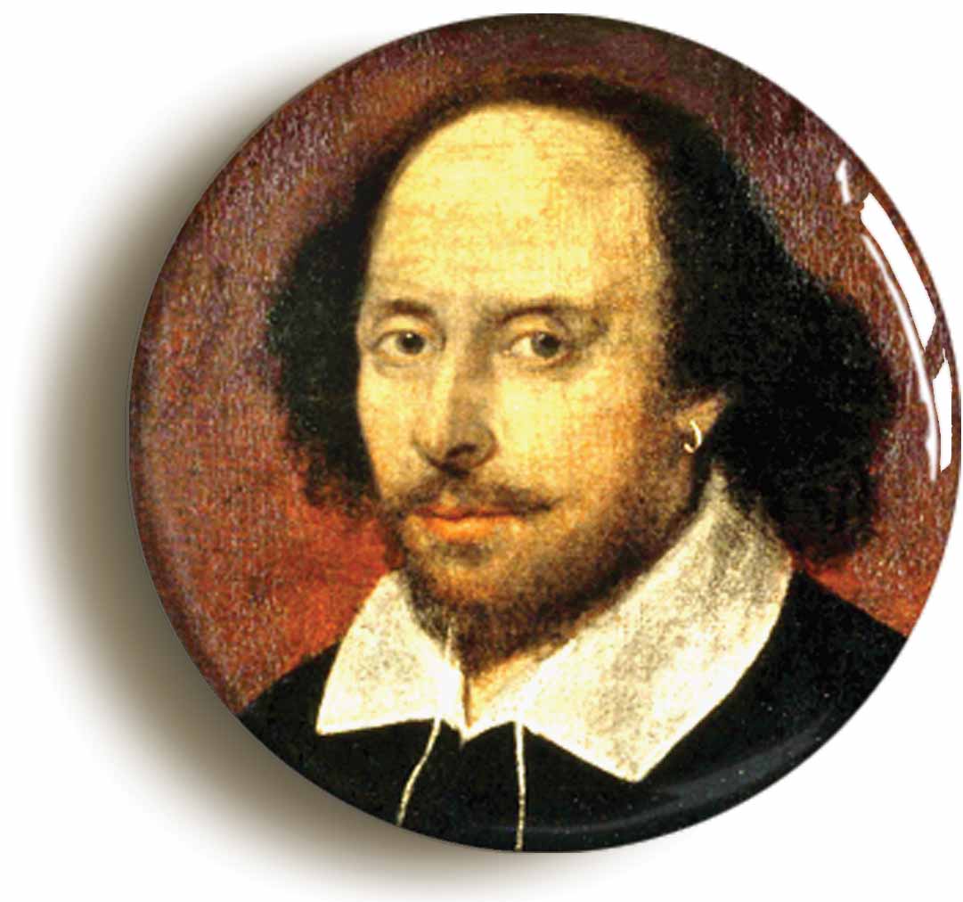 A picture of the front of the product, titled William Shakespeare Portrait Circular 50mm Fridge Magnet