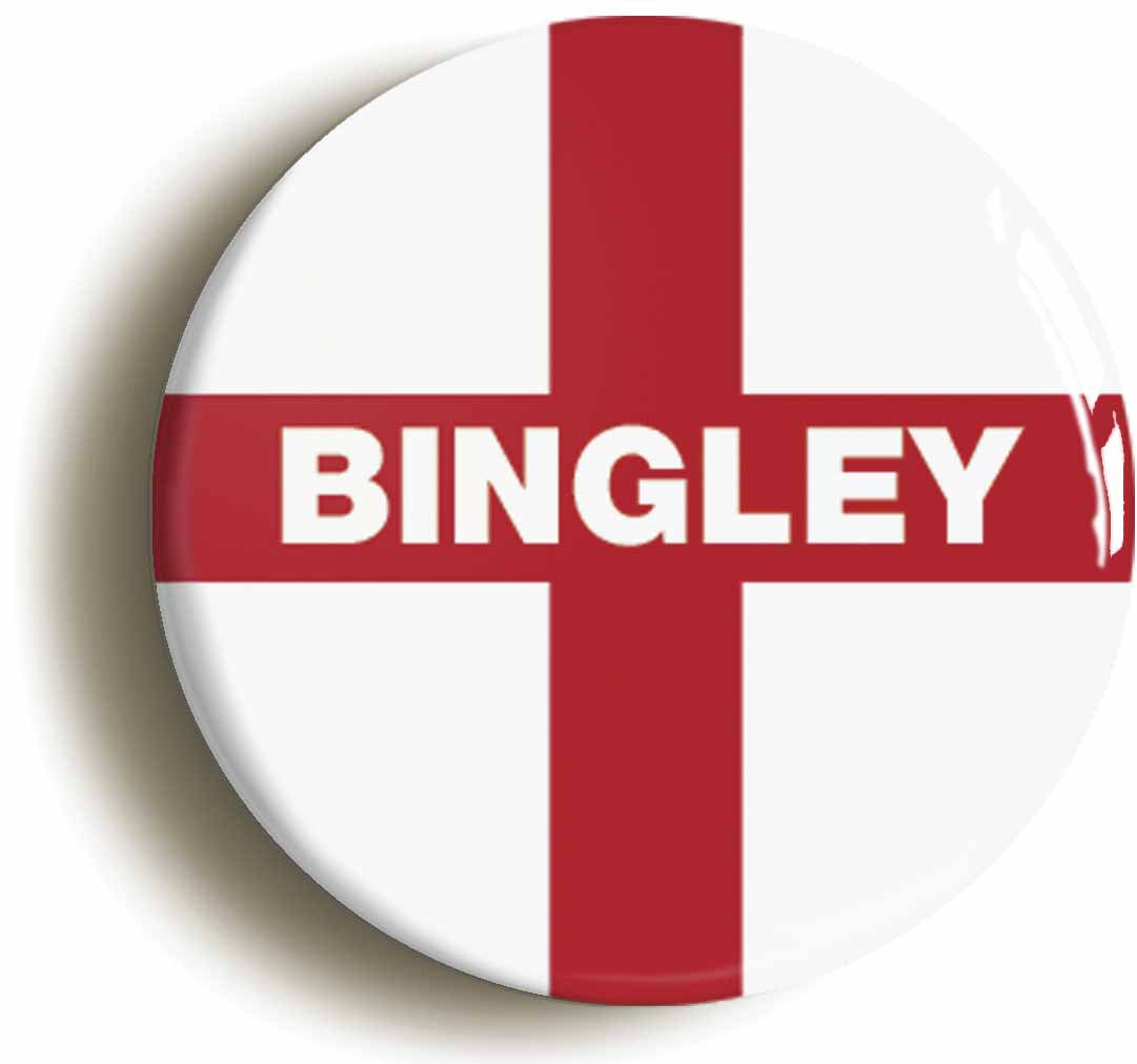 A picture of the front of the product, titled Bingley England Flag Button Pin Badge