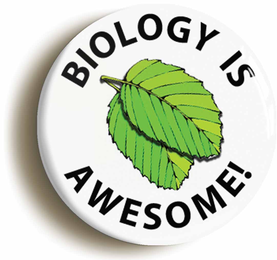 A picture of the front of the product, titled Biology Is Awesome Button Pin Badge