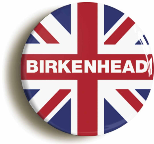 A picture of the front of the product, titled Birkenhead Union Jack Button Pin Badge