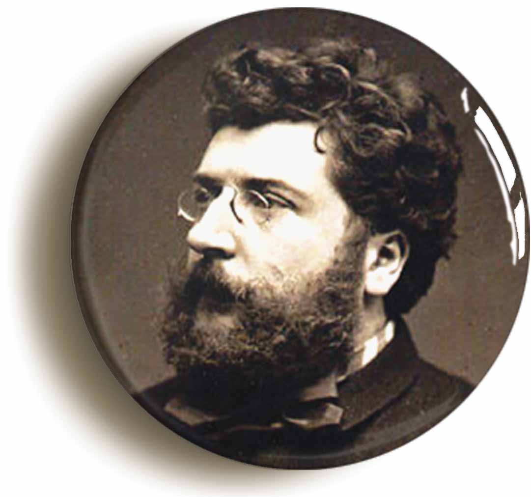 A picture of the front of the product, titled Georges Bizet Romantic Classical Music Button Pin Badge
