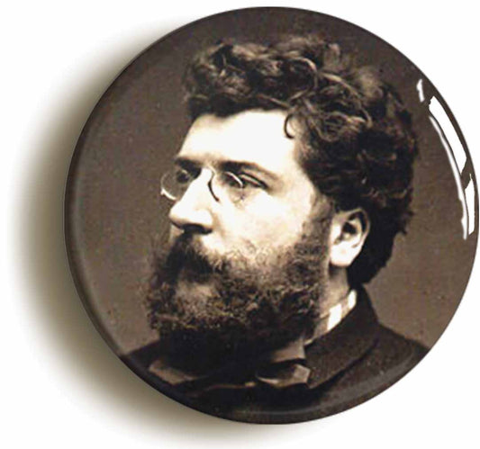 A picture of the front of the product, titled Georges Bizet Romantic Classical Music Button Pin Badge