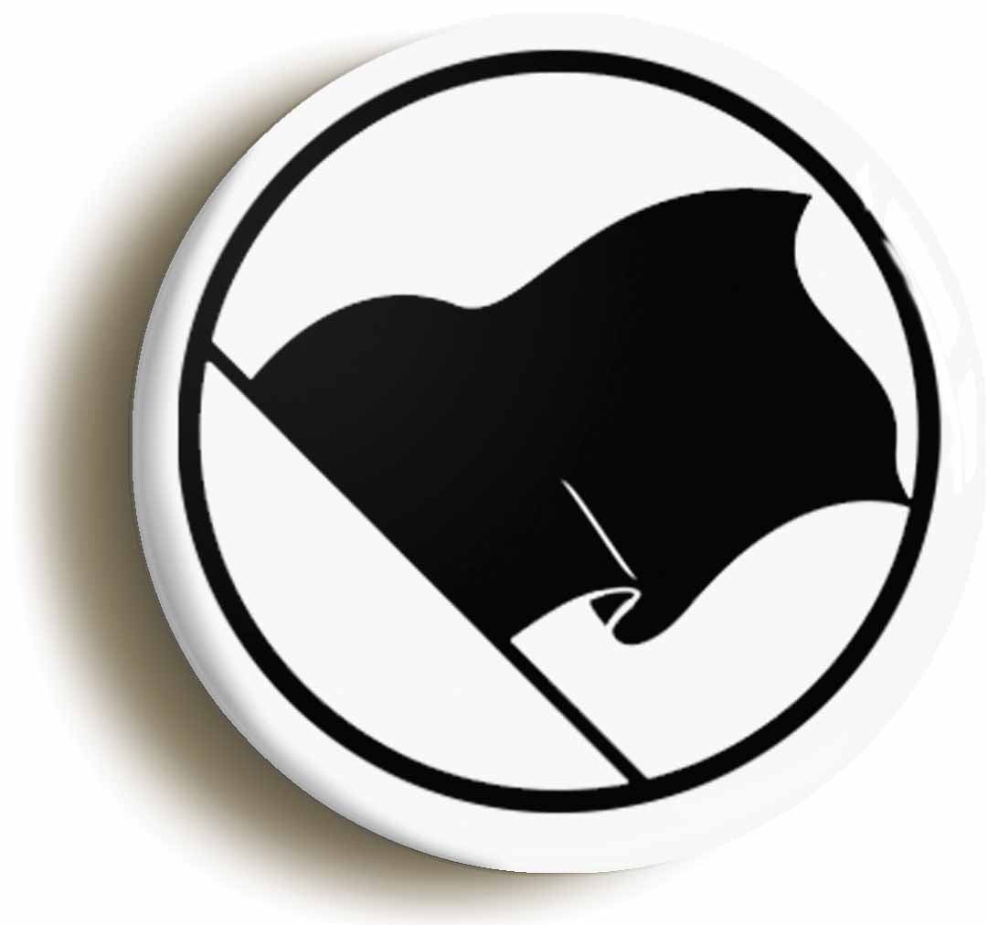 A picture of the front of the product, titled Anarchism Black Flag Circular 50mm Fridge Magnet