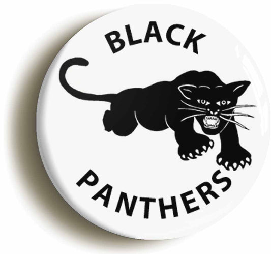 A picture of the front of the product, titled The Black Panther Party Button Pin Badge