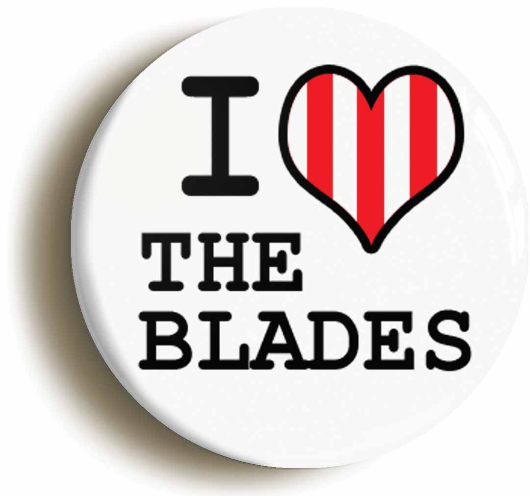 A picture of the front of the product, titled I Heart Love The Blades Circular 50mm Fridge Magnet