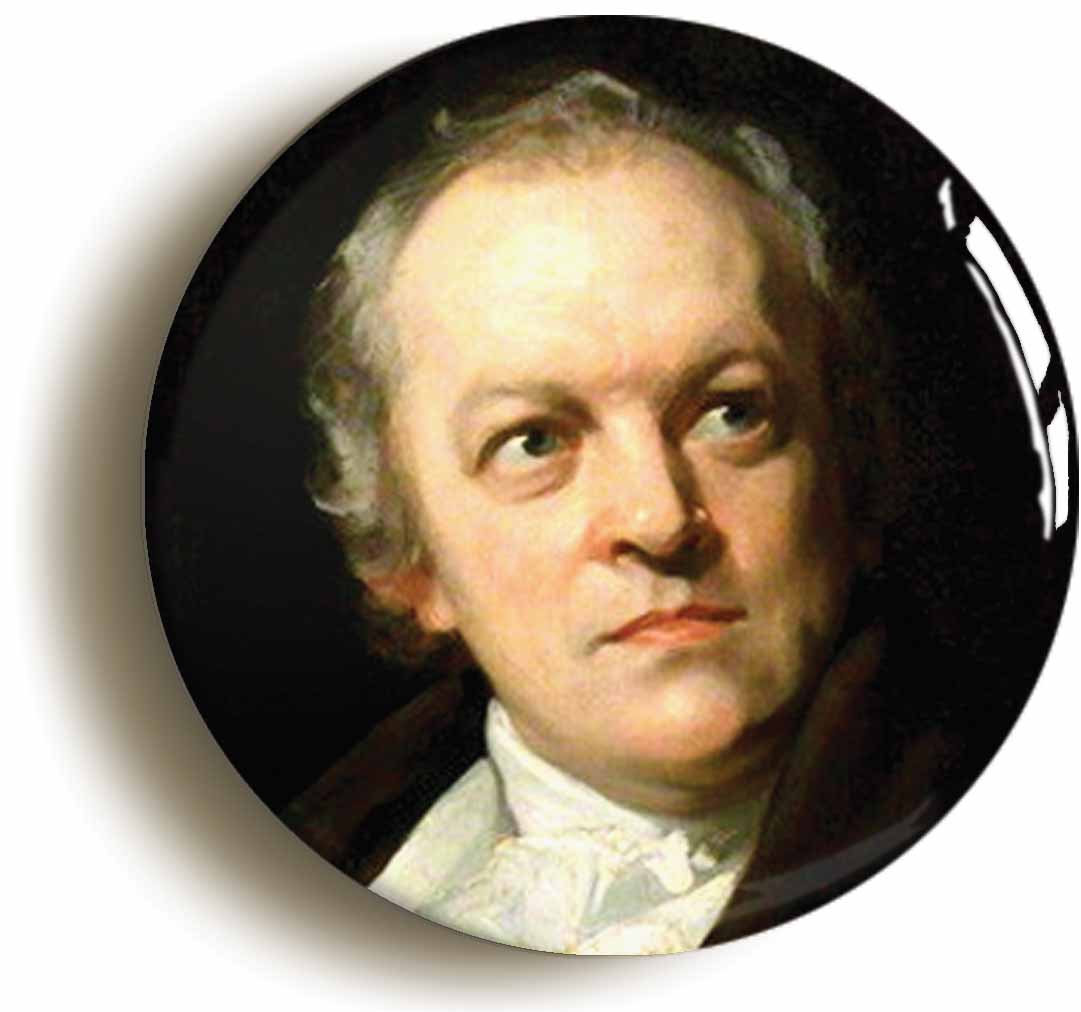 A picture of the front of the product, titled William Blake Portrait Button Pin Badge