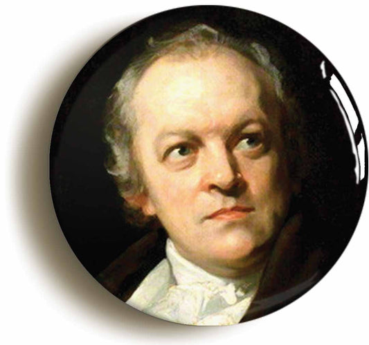 A picture of the front of the product, titled William Blake Portrait Button Pin Badge