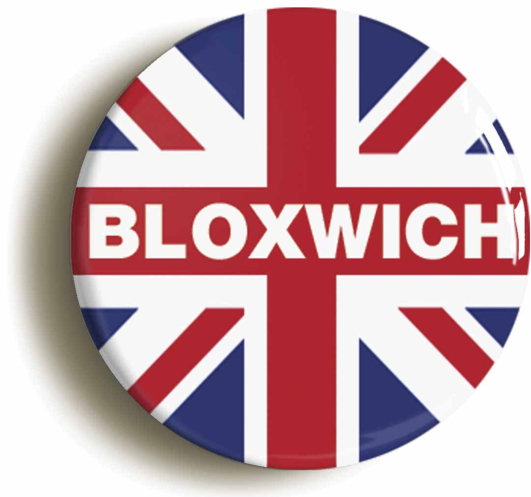 A picture of the front of the product, titled Bloxwich Union Jack Button Pin Badge