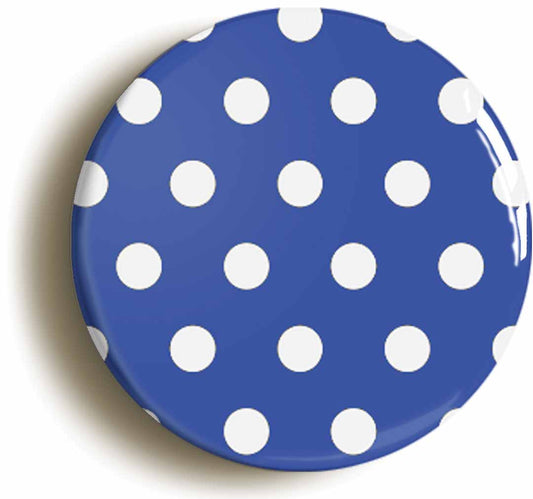 A picture of the front of the product, titled Polka Dot Pattern On Blue Button Pin Badge