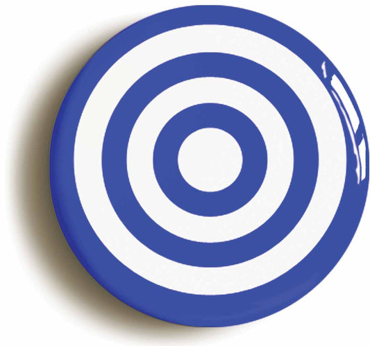 A picture of the front of the product, titled Blue And White Circles Button Pin Badge