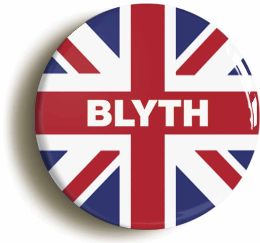 A picture of the front of the product, titled Blyth Union Jack Button Pin Badge