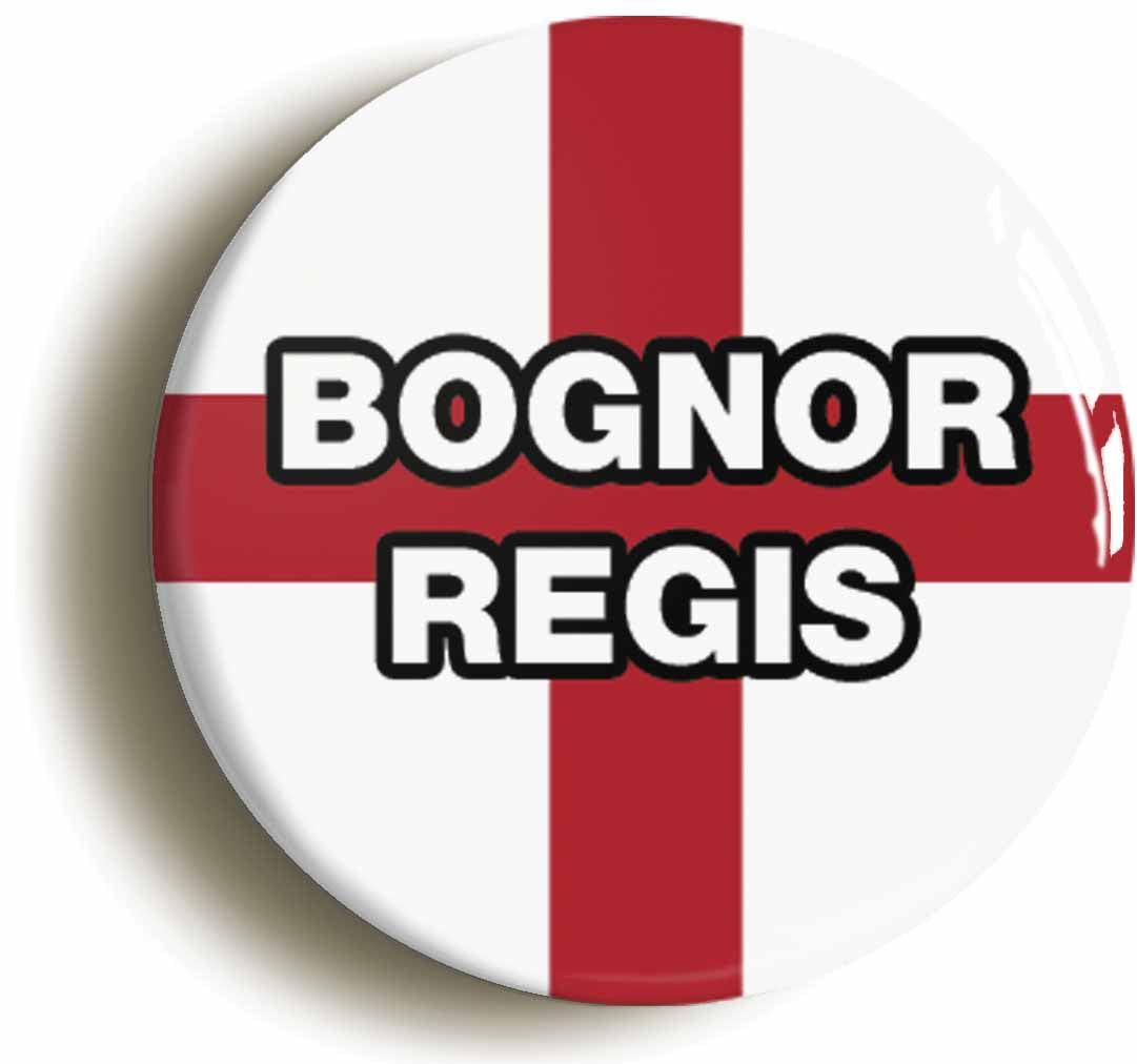 A picture of the front of the product, titled Bognor Regis England Flag Circular 50mm Fridge Magnet