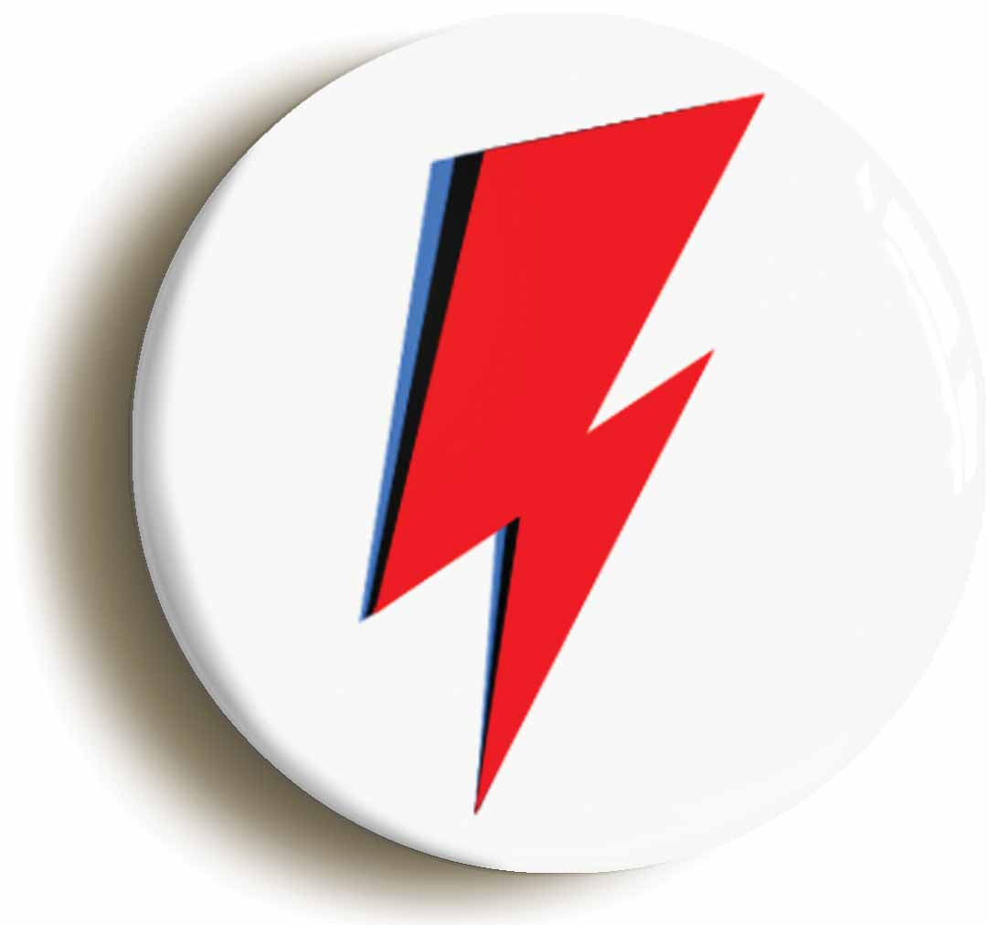 A picture of the front of the product, titled Seventies Glam Lightning Bolt Button Pin Badge
