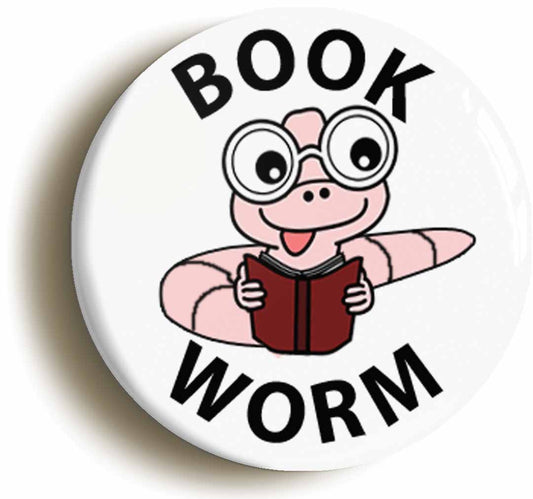 A picture of the front of the product, titled Bookworm Button Pin Badge