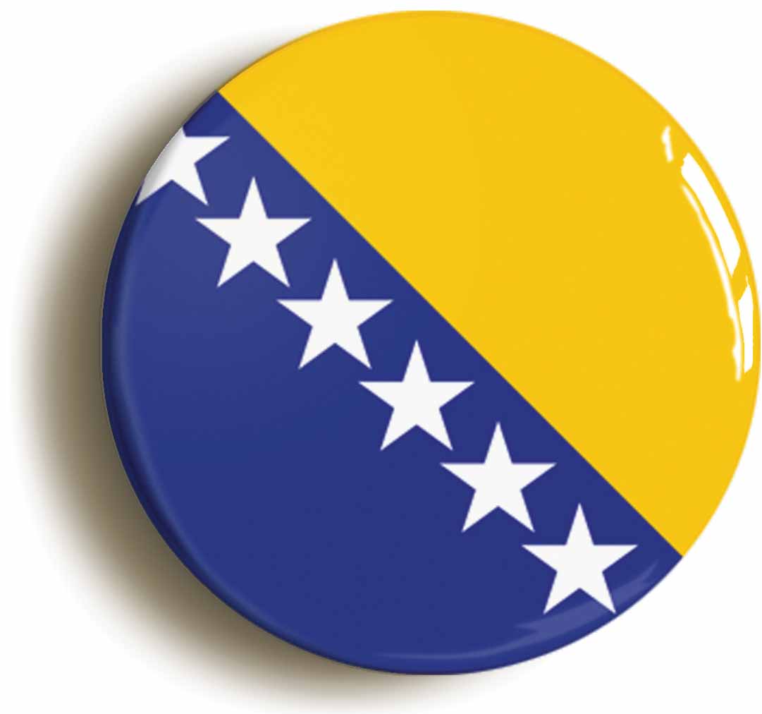 A picture of the front of the product, titled Bosnia Herzegovina Bosnian National Flag Button Pin Badge