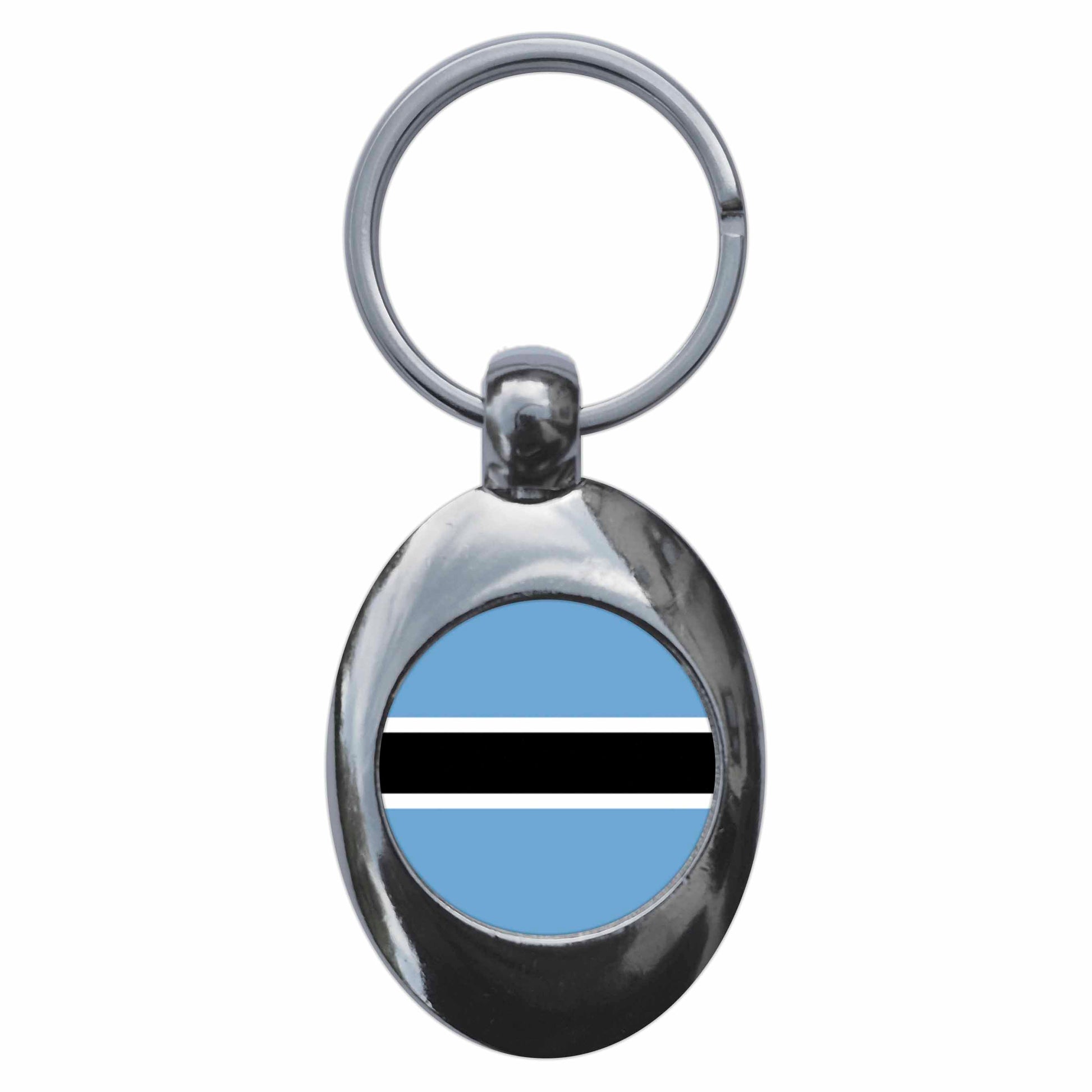 A picture of the front of the product, titled Botswana Botswanan National Flag Metal Keyring With Trolley Coin