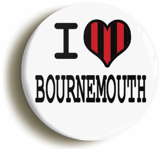 A picture of the front of the product, titled I Heart Love Bournemouth Circular 50mm Fridge Magnet