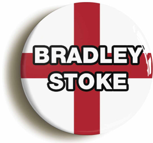 A picture of the front of the product, titled Bradley Stoke England Flag Circular 50mm Fridge Magnet