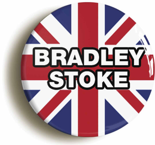 A picture of the front of the product, titled Bradley Stoke Union Jack Button Pin Badge