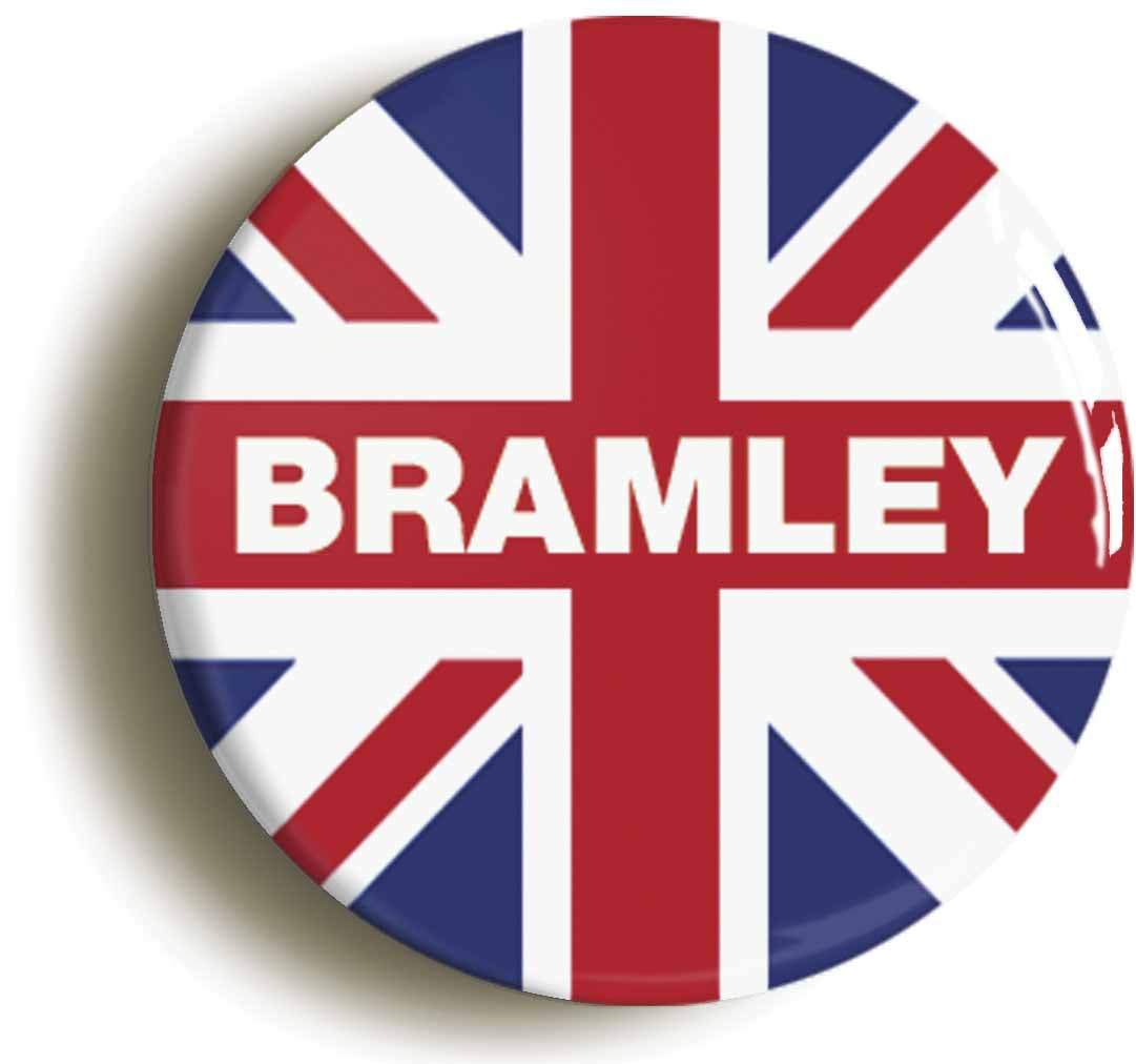 A picture of the front of the product, titled Bramley Union Jack Button Pin Badge