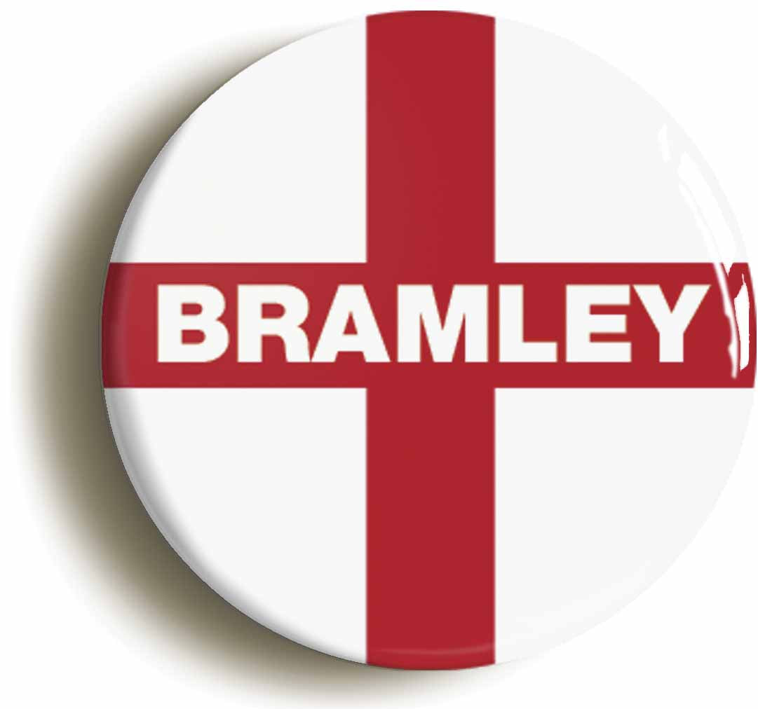 A picture of the front of the product, titled Bramley England Flag Button Pin Badge