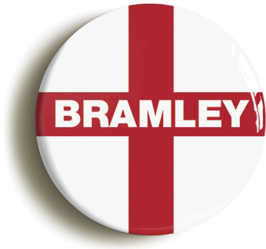A picture of the front of the product, titled Bramley England Flag Circular 50mm Fridge Magnet