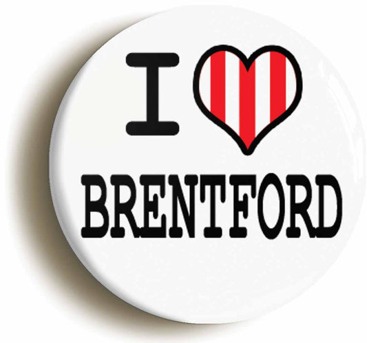 A picture of the front of the product, titled I Heart Love Brentford Button Pin Badge
