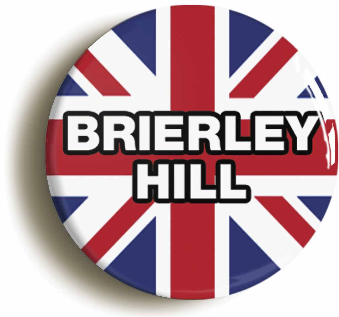 A picture of the front of the product, titled Brierley Hill Union Jack Button Pin Badge