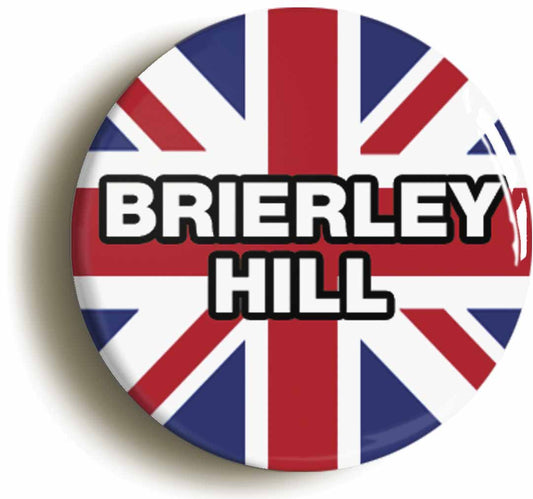 A picture of the front of the product, titled Brierley Hill Union Jack Button Pin Badge