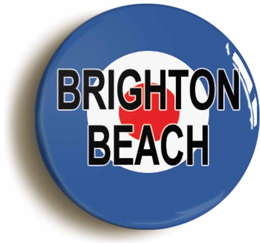 A picture of the front of the product, titled Brighton Beach Mod Target Sixties Button Pin Badge