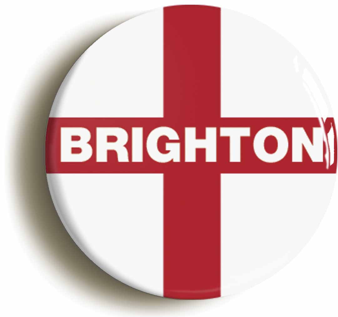 A picture of the front of the product, titled Brighton England Flag Button Pin Badge