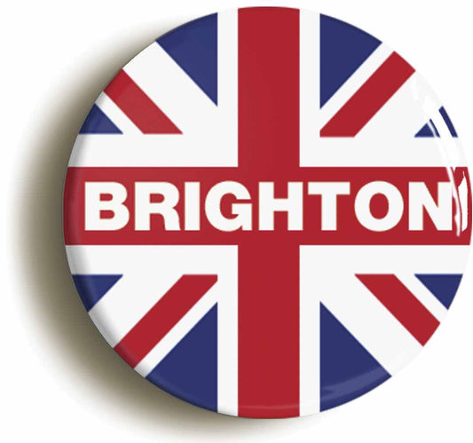 A picture of the front of the product, titled Brighton Union Jack Button Pin Badge