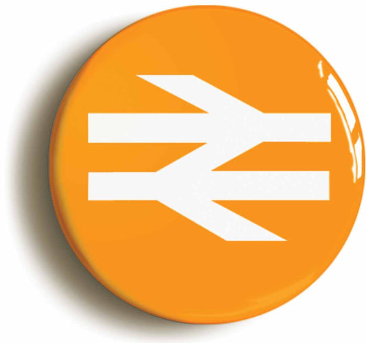 A picture of the front of the product, titled British Rail Railways Retro Orange Logo Button Pin Badge