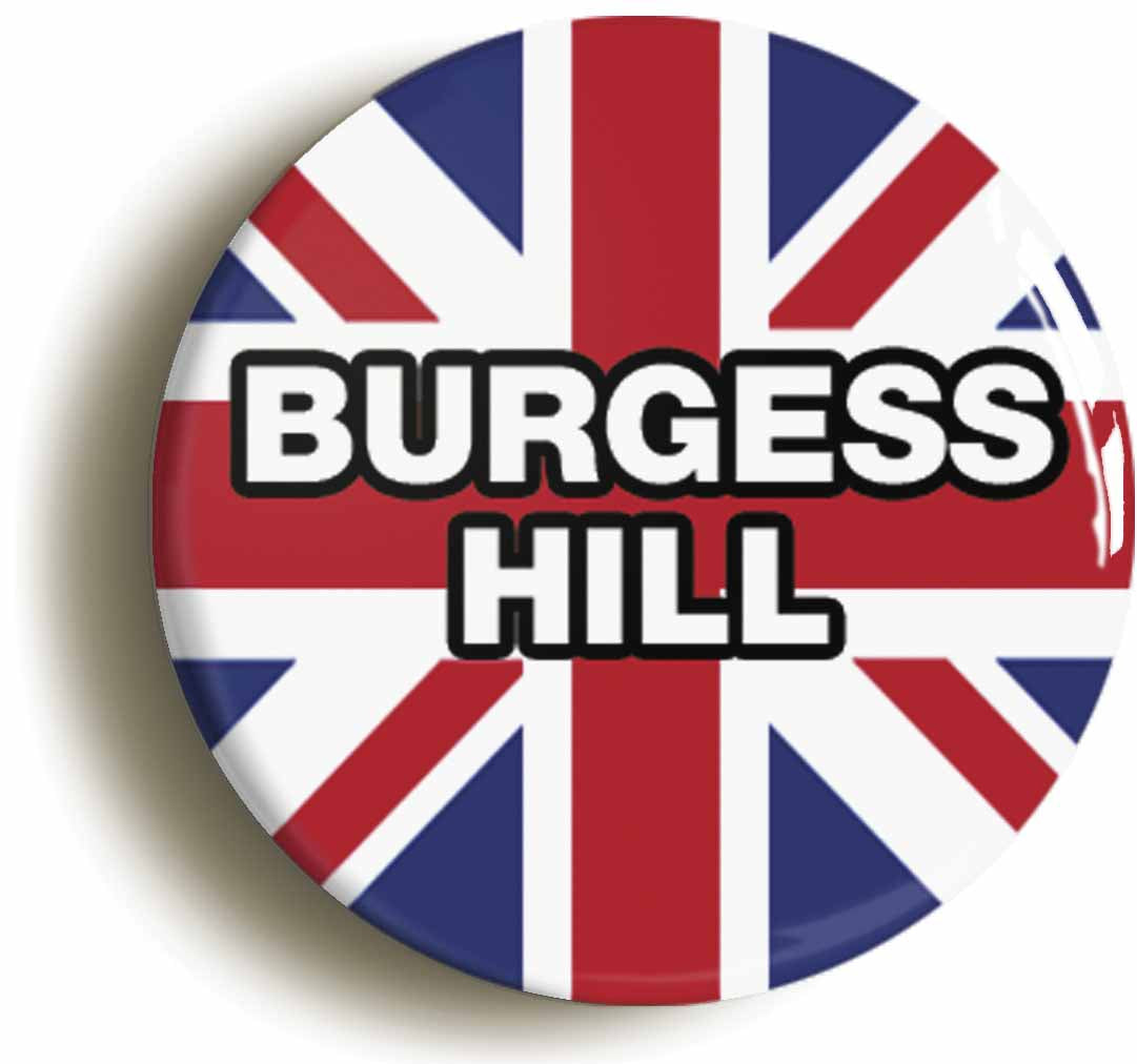 A picture of the front of the product, titled Burgess Hill Union Jack Circular 50mm Fridge Magnet