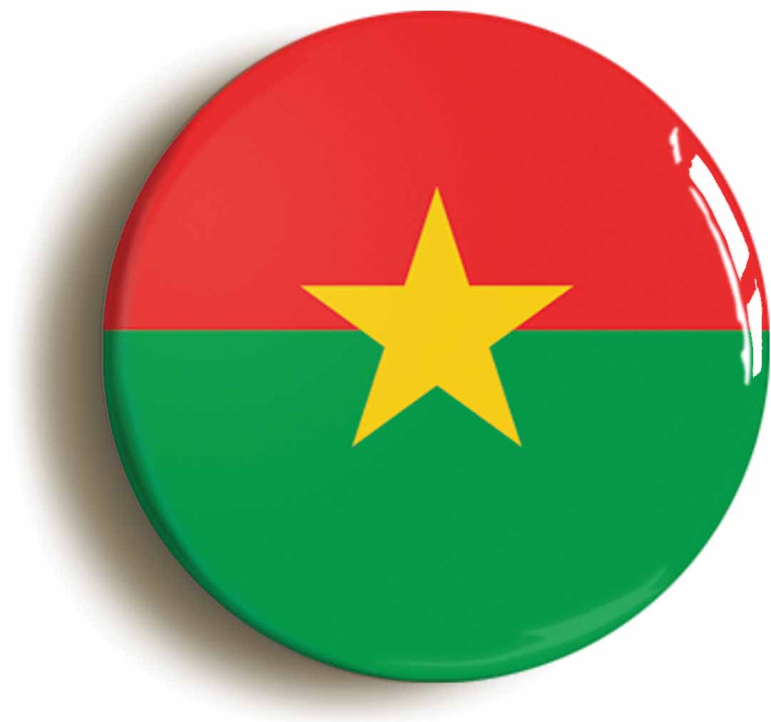 A picture of the front of the product, titled Burkina Faso Burkinabe National Flag Button Pin Badge