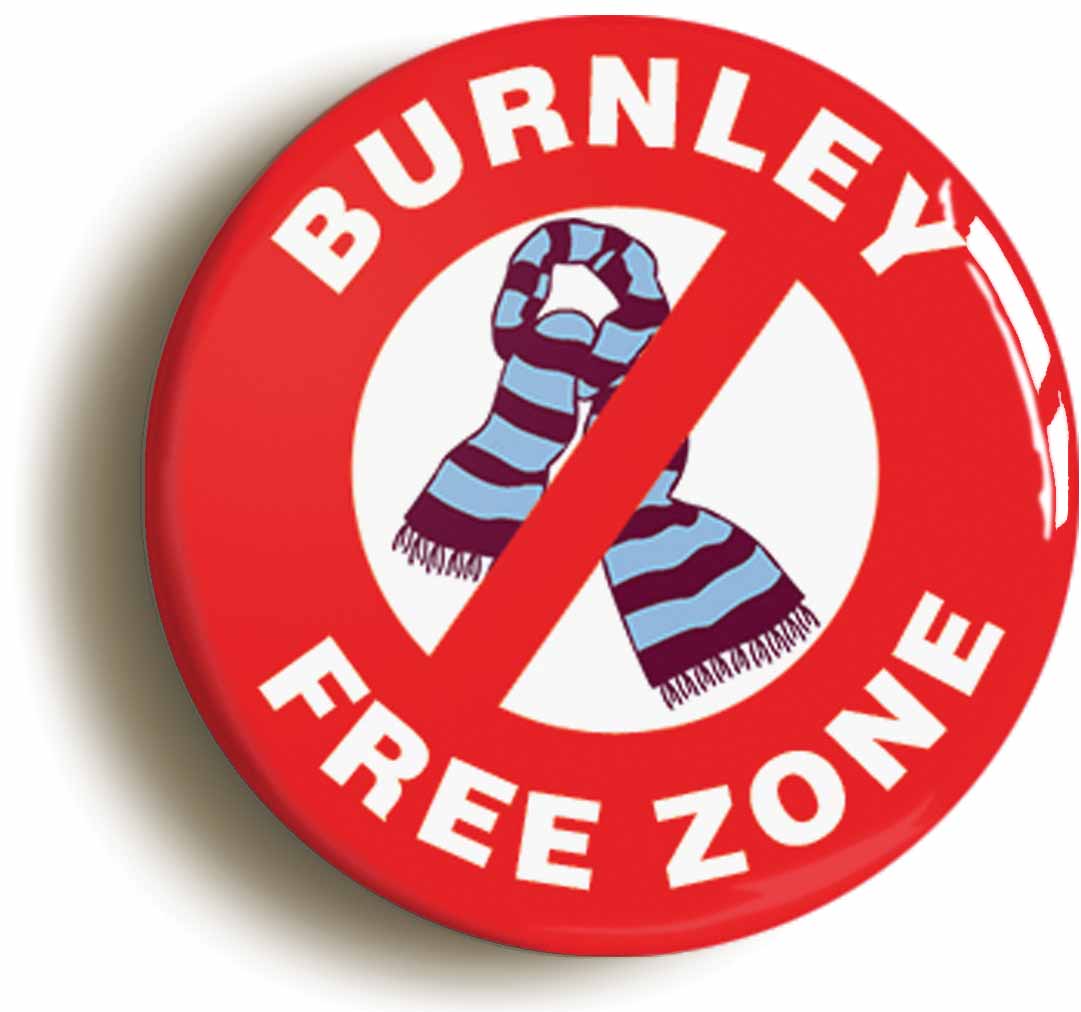 A picture of the front of the product, titled Burnley Free Zone Button Pin Badge